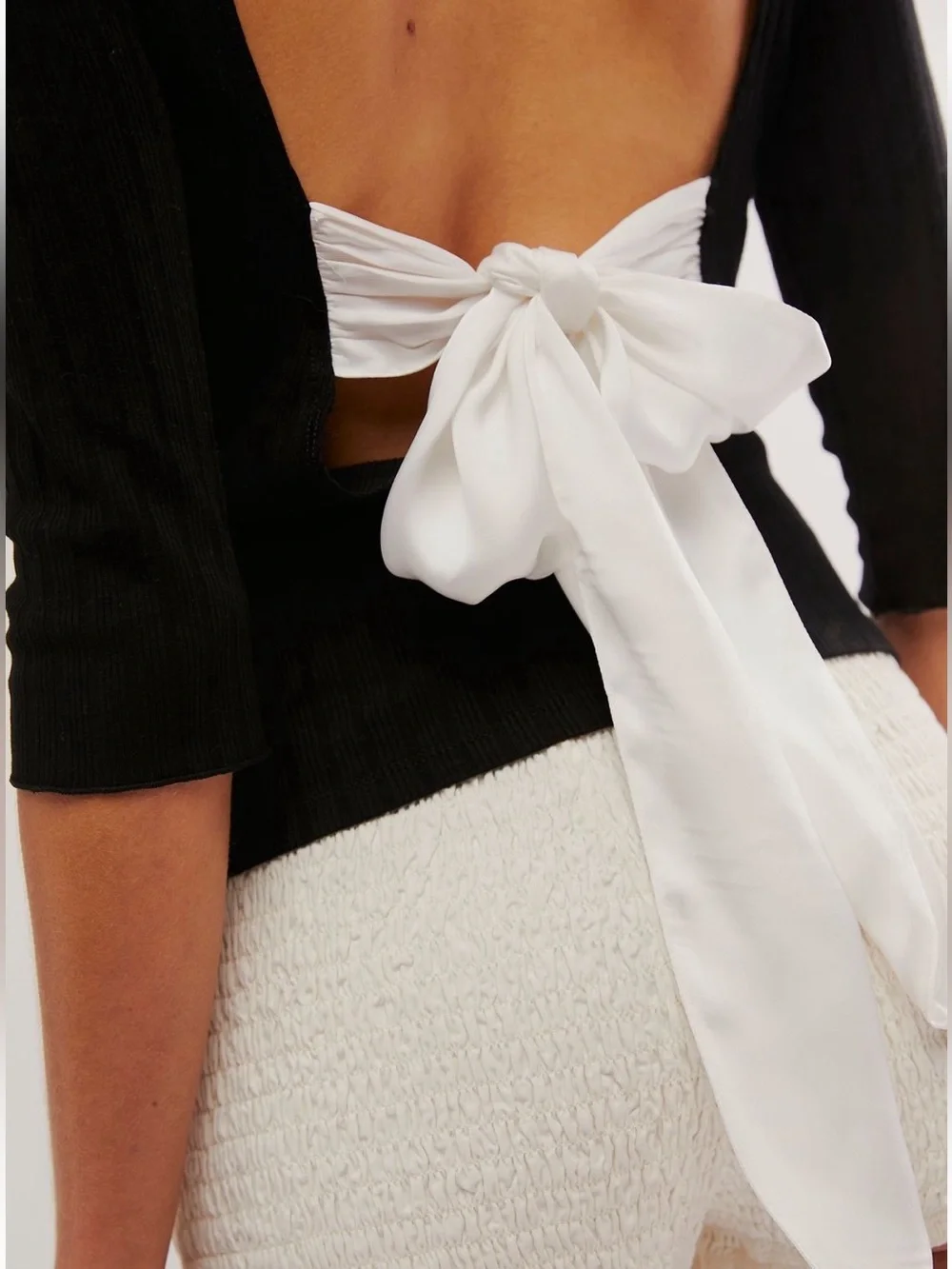 Free People “Say Don’t Go” Tee Black with White Bow Detail XS